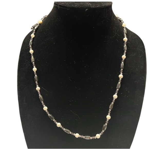 Handmade Magnetic Hematite with White Beads Necklace - Picture 3 of 3